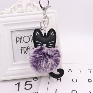 *BELVA* Two-Tone Purple x Black Cat Keychain Ring